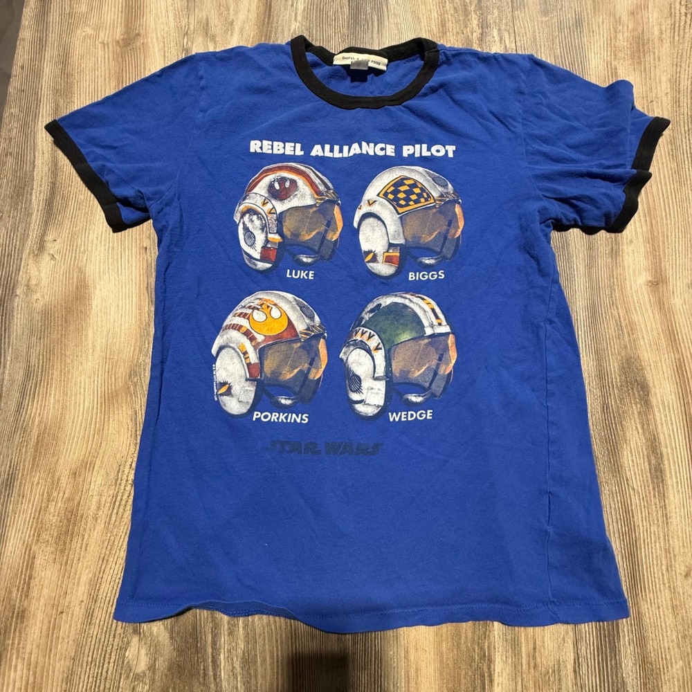 Retro GapKids Junk Food Star Wars Ringer Tee Blue Rebel Alliance Pilot Shirt XXL